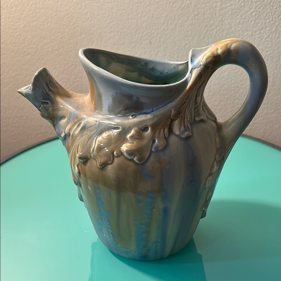 Majolica Other - Antique Wasmuel Majolica blue and Beige Ceramic Pitcher